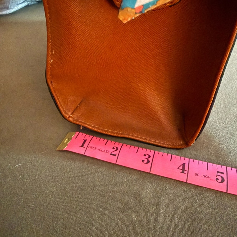 Steve Madden Brown Faux Leather Crossbody Satchel with Floral Scarf - Picture 7 of 7